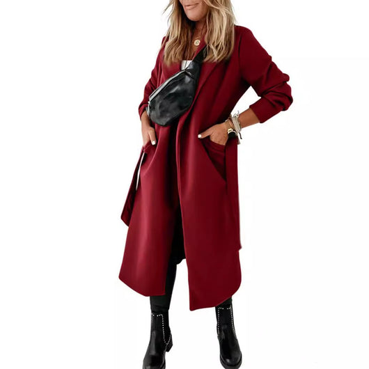 Abrigo Largo de Lana para Mujer Talla Grande con Cordones - Image 7