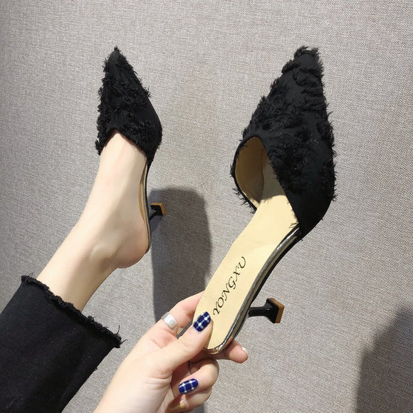 Pantuflas Stiletto de Gamuza Coreanas para Mujer
