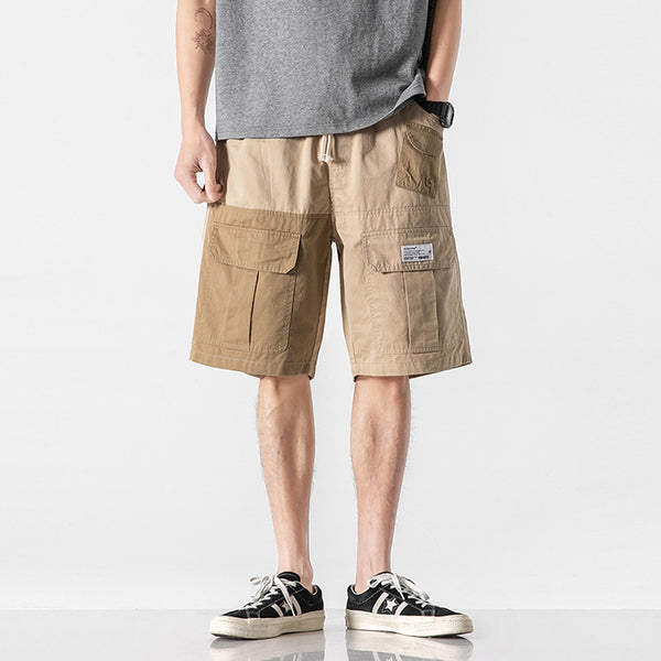 Pantalones Cortos de Diseño Japonés con Costuras Contrastantes y Corte Recto