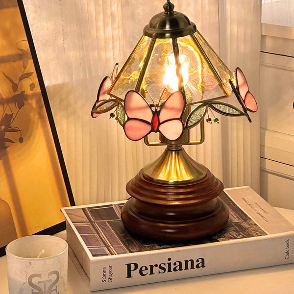 Lámpara de Mesa Mini Retro Mariposas y Flores en Vidrio