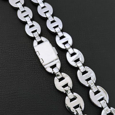 Cadena y Pulsera Hip Hop Nariz de Cerdo Chapado en Oro Real 16mm - Image 21