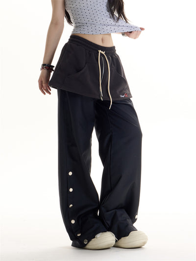 Pantalones Casuales Estilo Retro Americano con Diseño Falda Superpuesta - Image 3