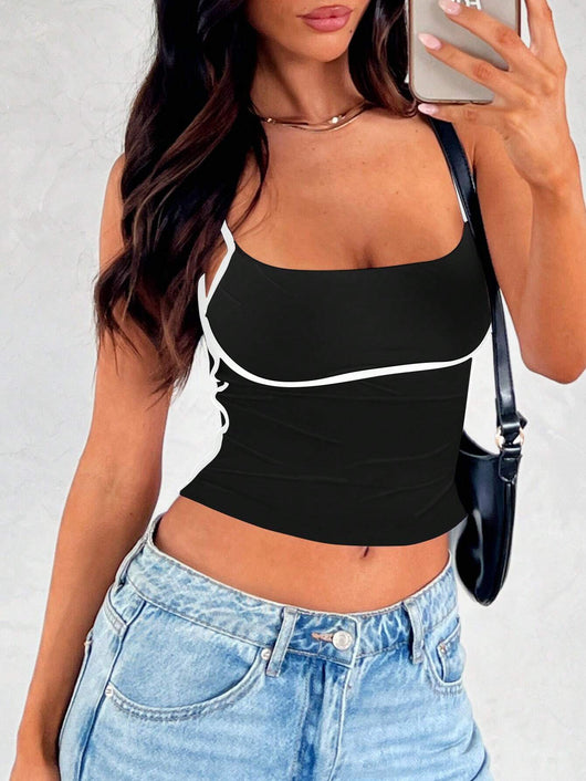 Blusa Camisola Sexy Diseño Bloques de Color Primavera Verano Sin Mangas - Image 13