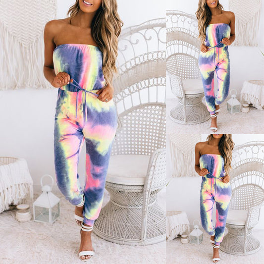Jumpsuit Casual con Estampado Tie Dye y Escote Envolvente