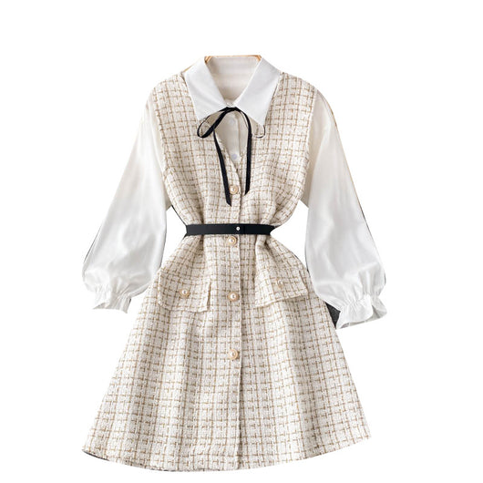 Vestido Houndstooth con Tirantes y Mangas Puff - Image 7
