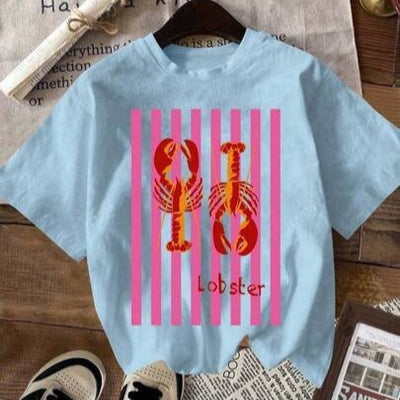 Camiseta Casual Cuello Redondo Estampa Langosta