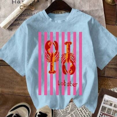 Camiseta Casual Cuello Redondo Estampa Langosta