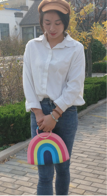 Bolsa de Playa Tejida Arcoíris Portátil para Mujer - Image 9