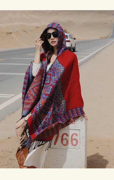Poncho Étnico Desértico de Cashmira Artificial para Otoño e Invierno - Image 17