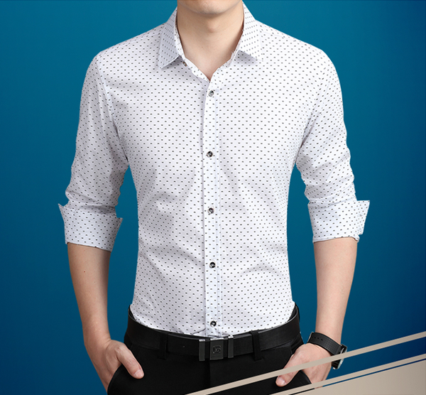Camisa Elegante para Hombre Lunares Manga Larga Slim Fit Tallas M-5XL