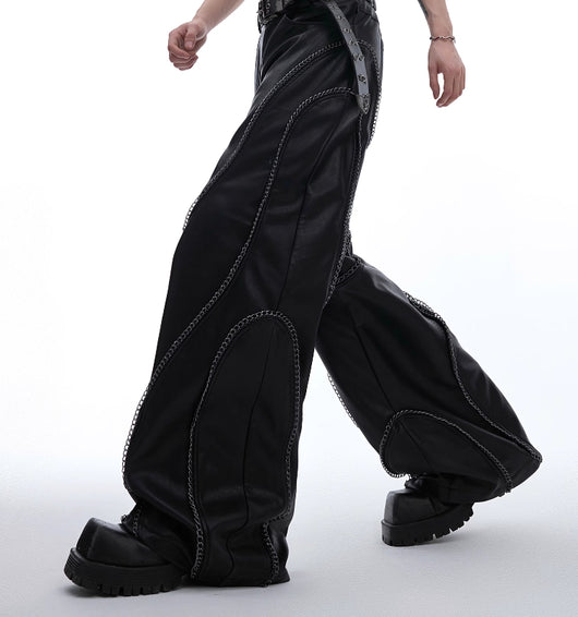 Pantalones Casuales de Cuero con Cadena Metalizada Vintage - Image 14