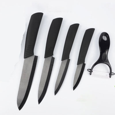 Juego de Cuchillo Cerámico 3 en 1 con Pelador - Utensilio de Cocina Negro Profesional