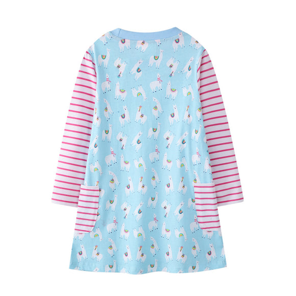 Vestido Infantil de Manga Larga con Diseños Animados