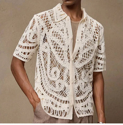 Cardigan Polo Tejido Hueco de Manga Corta para Hombre - Image 8