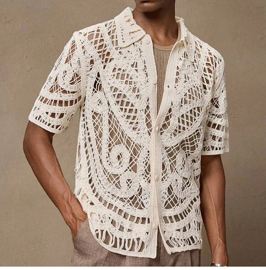 Cardigan Polo Tejido Hueco de Manga Corta para Hombre - Image 8