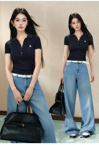 Polo Preppy Tejido de Lino Tencel Manga Corta con Cuello - Image 5