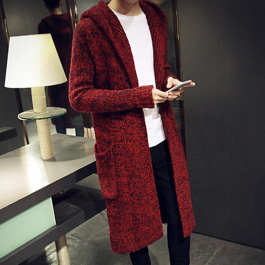 Cardigan Suelto de Mohair con Capucha para Hombre - Suéter Tejido Oversized con Bolsillos