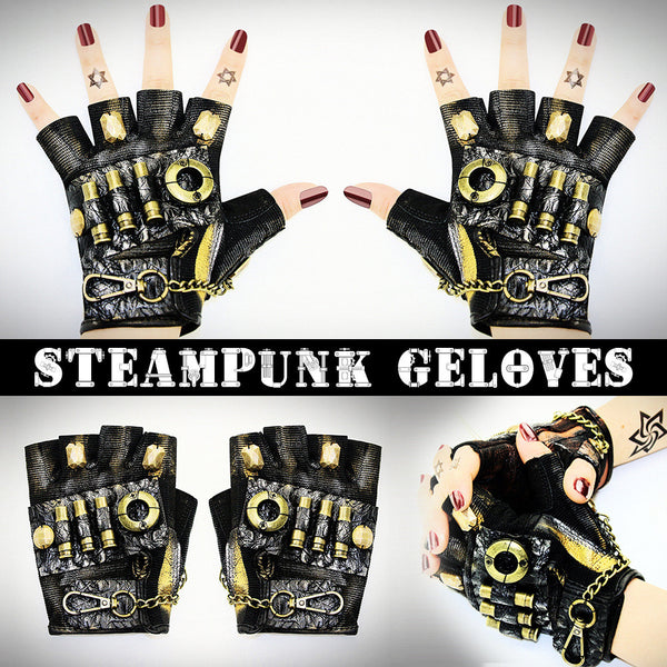 Guantes Steampunk de Medio Dedo para Motocicleta
