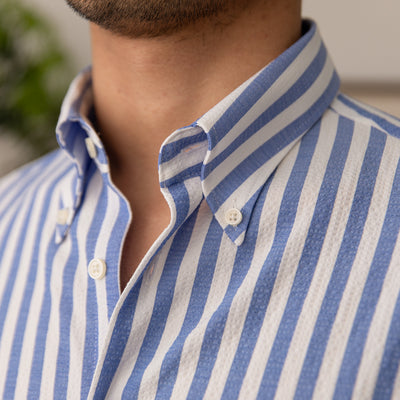 Camisa de Hombre Seersucker a Rayas sin Planchado, Cuello Ancho y Transpirable - Image 8