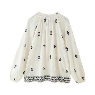 Blusa Casual Holgada con Encaje y Bordado - Manga Larga Estilo Europeo - Image 17