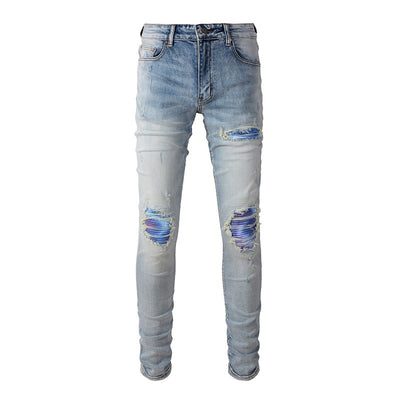 Jeans Slim Ajustados Blanco Roto con Parches Desgarrados y Detalles Vintage - Image 4