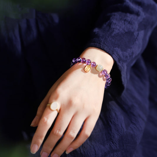 Pulsera de Amatista con Cuentas Naturales para Mujer