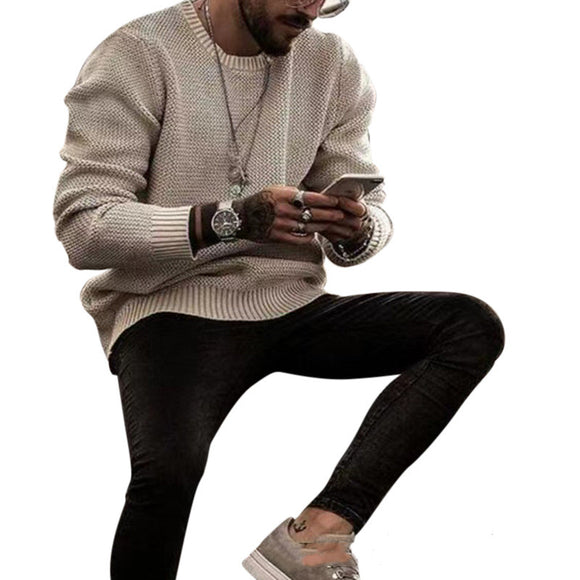 Suéter Holgado Cuello Redondo para Hombre - Colores Sólidos