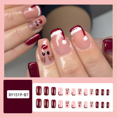 Set de 24 Uñas Postizas Navideñas con Diseños de Sombreros, Rayas y Copos de Nieve - Image 13