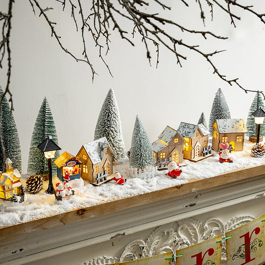 Adorno Navideño Cabaña Luminosa con Paisaje en Miniatura