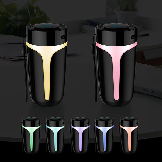 Black and gold car air purifier and humidifier with Bluetooth music, digital display, and USB port. - Image 4