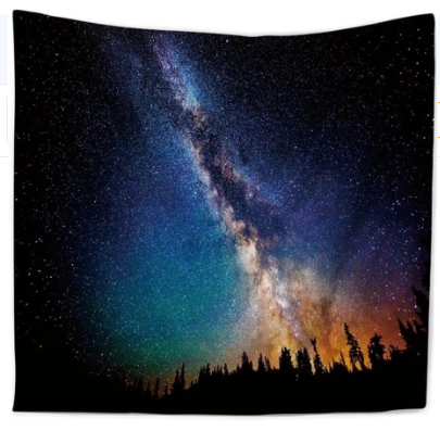 Rectangular tapestry featuring a vibrant night sky with the Milky Way galaxy and a dark forest silhouette. - Image 2