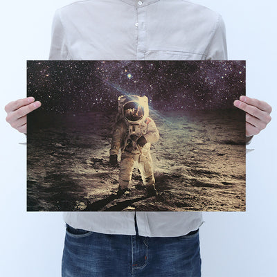 Póster Retro Viaje a la Luna en Papel Kraft
