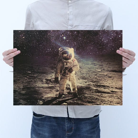 Póster Retro Viaje a la Luna en Papel Kraft