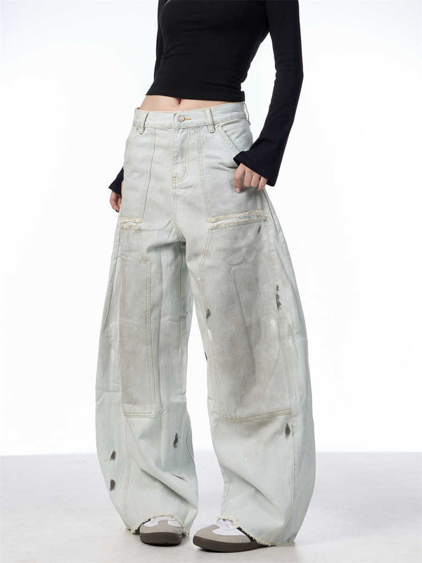 Pantalones Vaqueros Retro Sueltos Desgastados con Efecto Vintage
