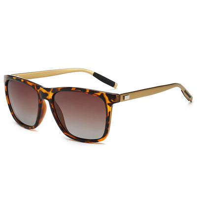 Tortoise shell square frame sunglasses with brown gradient polarized lenses on a white background. - Image 10