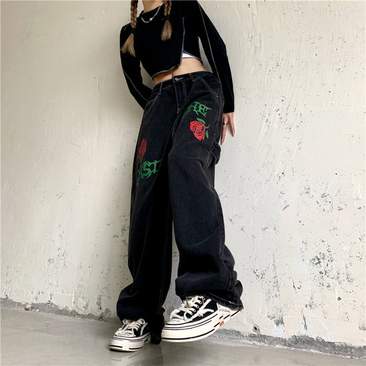 Jeans Rectos Vintage Rose Letters con Lavado Street Wash - Image 15