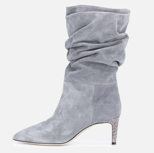 Botas Stiletto Punta Fina Efecto Serpiente Plisadas Púrpura y Plata - Image 19