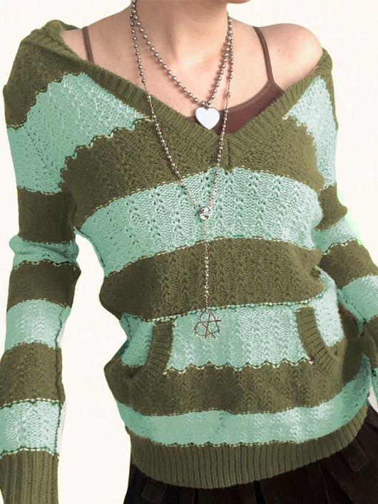 Sudadera con Capucha Kawaii a Rayas - Jumper Vintage Preppy - Image 9