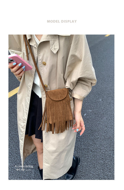 Bolso Bandolera Retro Gamuza Esmerilada con Borlas para Celular - Image 11
