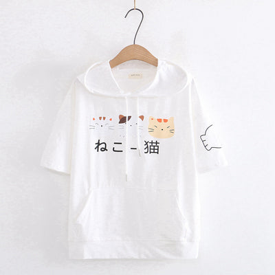 Camiseta Corta con Capucha para Niña - Diseño Gato Cartoon - Image 3