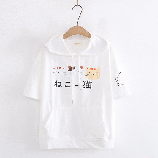 Camiseta Corta con Capucha para Niña - Diseño Gato Cartoon - Image 3