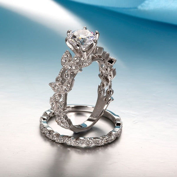 Anillo de Compromiso Diamante Hoja de Árbol - Diseño Europeo Princesa