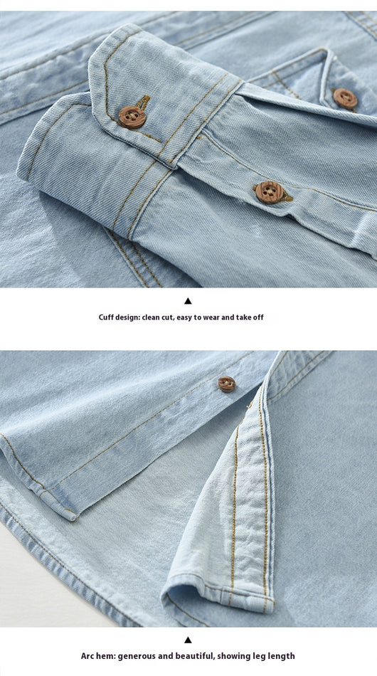 Camisa Denim Retro Estilo Japonés Manga Larga para Hombre - Image 10