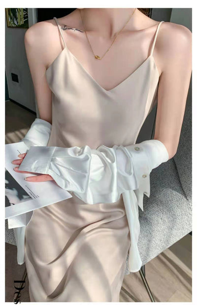 Vestido Largo Temperamento Francés para Mujer con Tirantes - Image 3