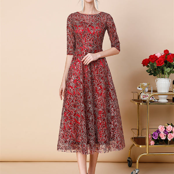 Vestido Slim Fit Elegante con Bordado Delicado para Mujer