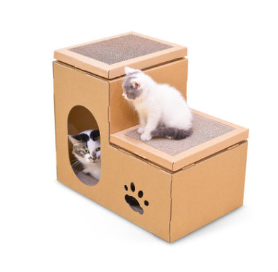 Casa Gato Doble con Escalera y Disco Rascador - Incluye Juguetes de Catnip - Image 2