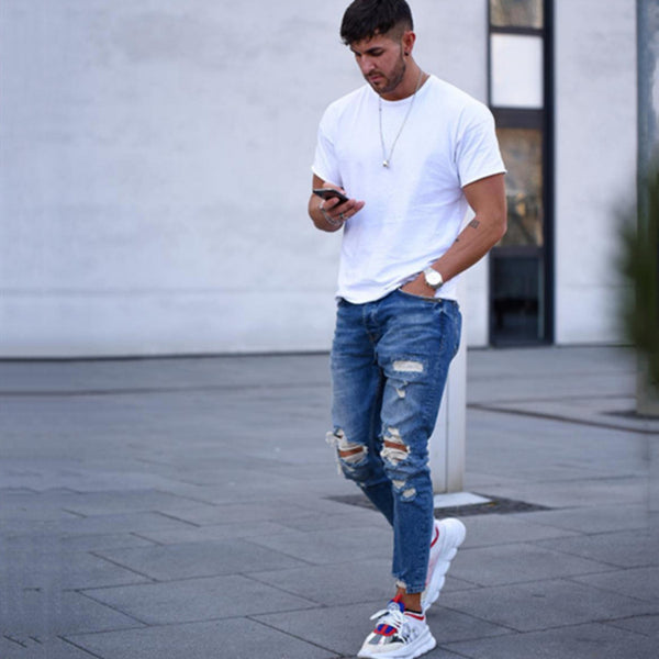 Jeans Rotos Estilo Asiático para Hombre