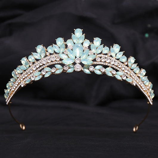 Corona Nupcial de Cristal Verde Brillante con Aleación y Incrustaciones - Image 44