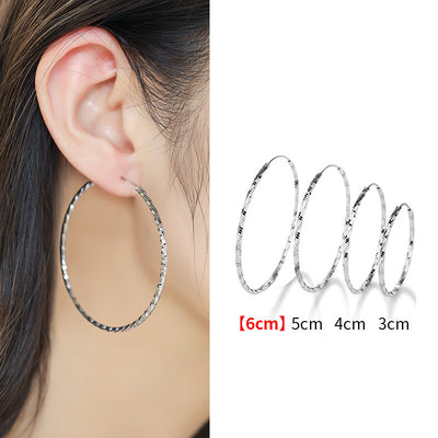 Aretes de Plata Esterlina Círculo Geométrico Grande para Mujer - Image 4