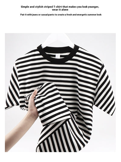 Camiseta Hombre a Rayas Manga Corta Ajuste Relajado Versátil - Image 14